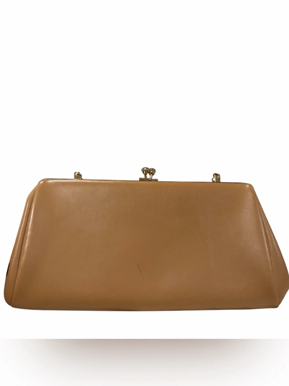Elegant Camel Vintage Leather Chain Strap Clutch with gold hardware